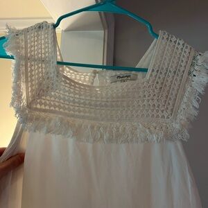 Madewell white mini dress with crotchet top detail and pockets